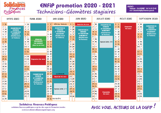 Calendrier techniciens géomètres stagiaires