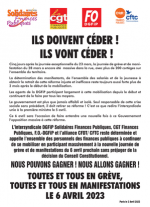 Tract intersyndical 6 avril 2023 : ILS DOIVENT CÉDER ! ILS VONT CÉDER !